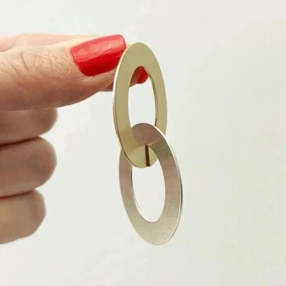 Banana Republic Mixed Metal Double Hoop Earrings Gold Silver Metallic NWT - Picture 10 of 15